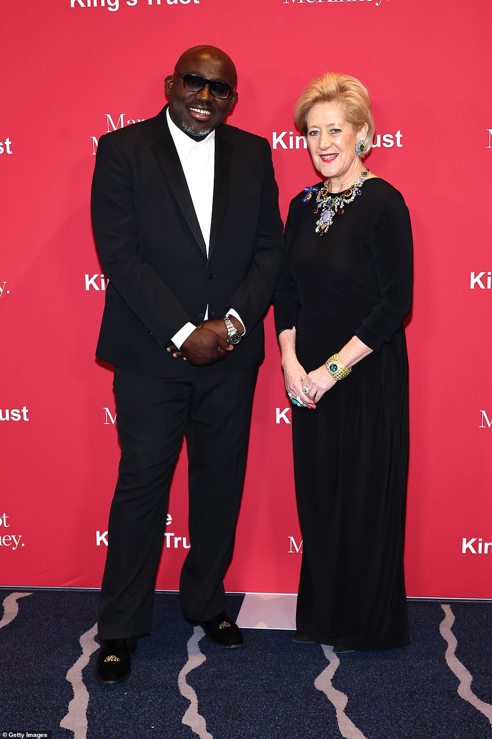 King's Trust Global Ambassador Edward sported a black suit and white shirt for the night