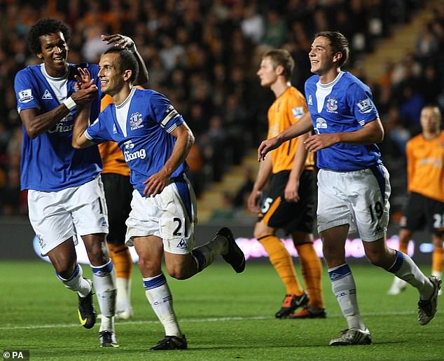 The 37-year-old (left) failed to settle in Manchester and enjoyed two loan stints at Everton between 2009 and 2011