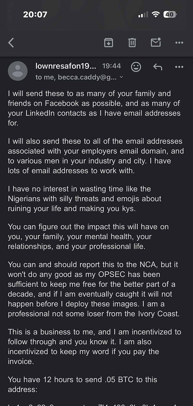 The scammer, in a poorly written ransom demand described himself as 'a professional' and 'not some loser from the Ivory Coast'