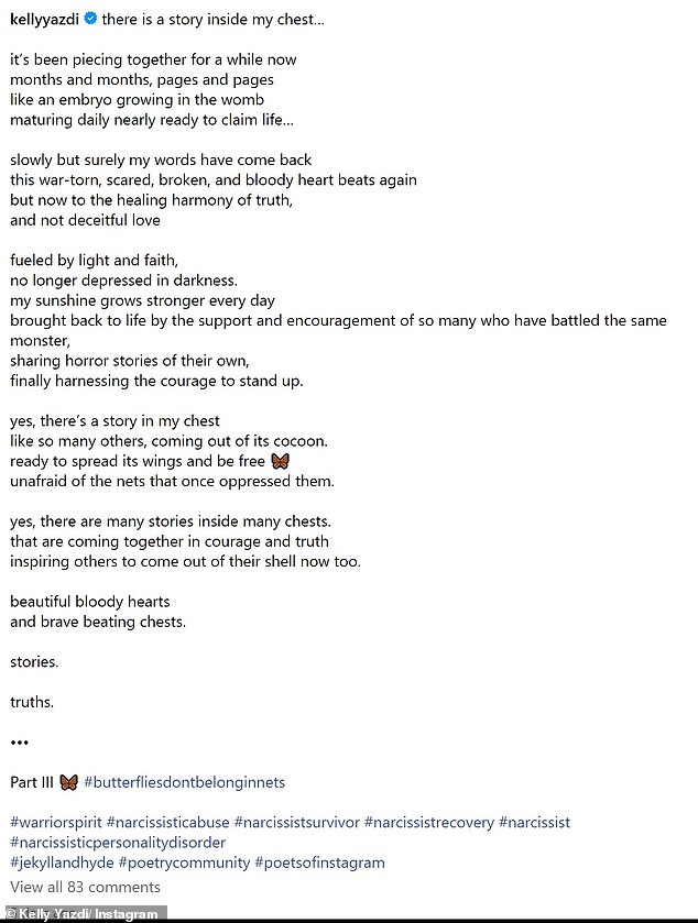 Kelly believes the posts the 45-year-old country crooner considered 'false, defamatory, or otherwise harmful' were two poems that did not name him but one included the hashtags: #narcissisticabuse, #narcissistsurvivor, #narcssistrecovery, #narcissist, and #narcissisticpersonalitydisorder