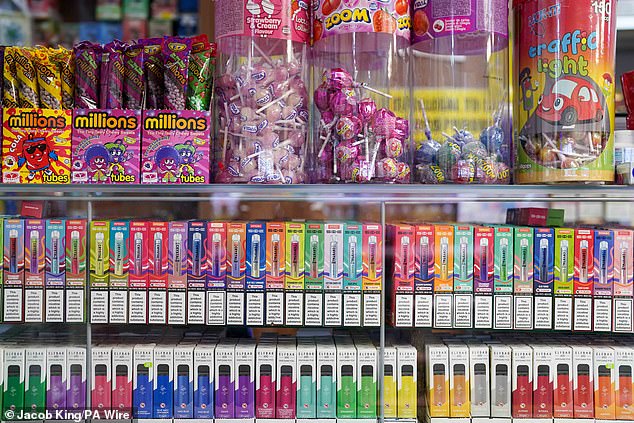 Colourful disposable vapes can currently be sold in sweet shops and other venues that appeal to children