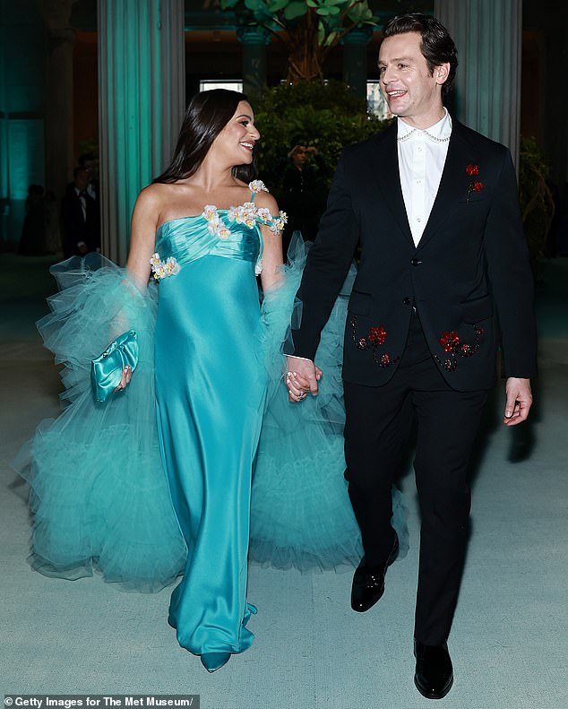 Michele also brought Groff as her date to the Met Gala earlier this month, where she stunned in a Rodarte aqua silk gown with a long tulle cape and blossom details