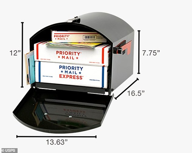 The dimensions of the 'next generation' mailboxes are approximately 13.63 inches wide, 7.75 inches tall on the sides, 12 inches tall at the center and 16.5 inches deep