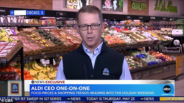 Aldi CEO Jason Hart talking on ABC News's Good Morning America about prices