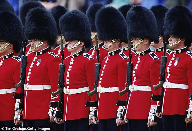 Grenadier Guards wearing their bearskin hats during the Trooping the Colour