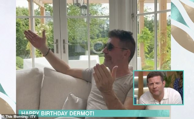 Dermot was then shown video messages to honour the occasion from a string of A-list pals including Kylie Minogue and Simon Cowell (pictured)