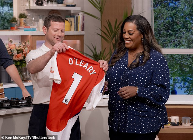 Alison then presented the birthday boy with gifts including a sketch drawn by Leigh Francis of Dermot's favourite movie Jaws and an Arsenal football shirt complete with his name on the back