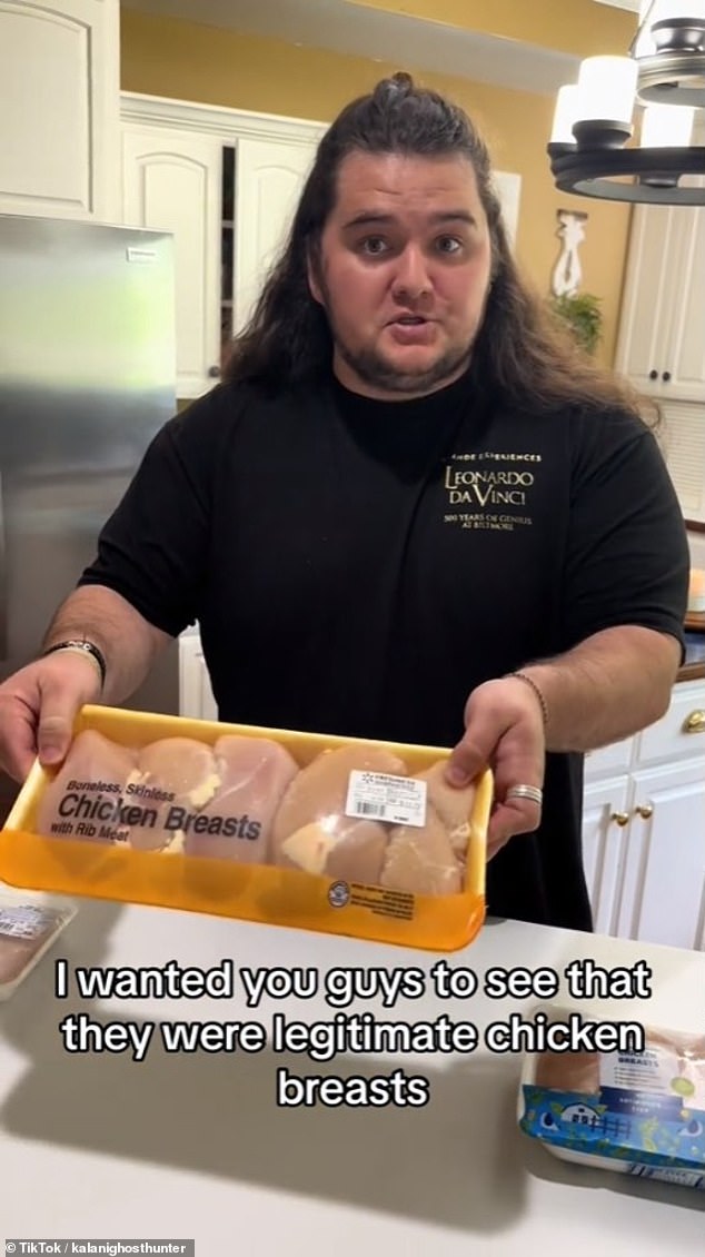 Kalani Smith, who's known as Kalani Ghost Hunter on social media, posted a TikTok video on May 21 of him comparing three chicken breasts purchased at different locations