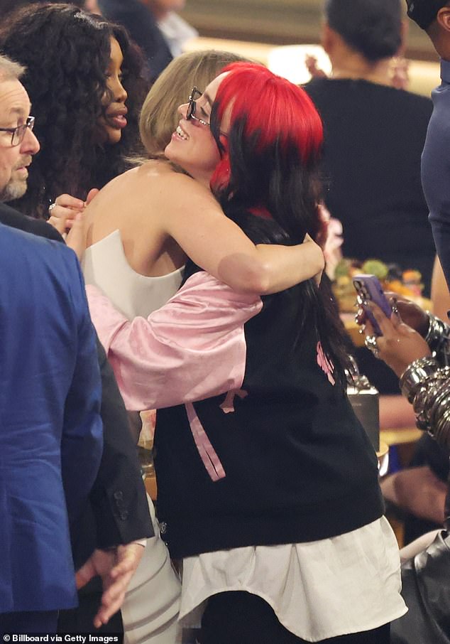 Previously, Eilish praised both Swift and Beyoncé for being able to 'put on a show that long' and fill it 'with so many incredible moments' for their fans (Swift and Eilish seen hugging at the 2024 Grammy Awards in February)
