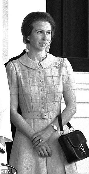 The Princess Royal first wore this turquoise dress during the 1978 state visit of President Khama of Botswana, when she was 26 years old