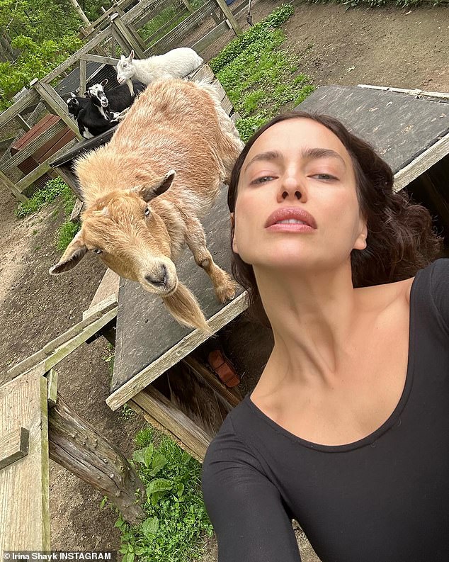 The carousel of images continued with a playful picture of Irina posing with a goat