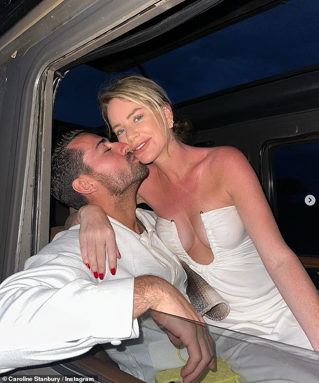 Caroline Stanbury underwent plastic surgery on her face after losing weight with Ozempic, which 'took a toll on her body and face' (pictured with her husband Sergio Carrallo)