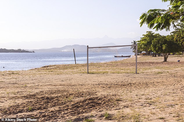 A view of one of the beaches on Paqueta Island, where a makeshift goal has been constructed