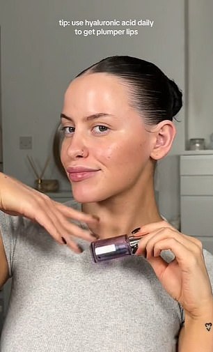 The beauty influencer layers lip balm over the hyaluronic acid to finish the DIY treatment