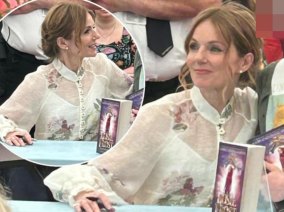 Geri Halliwell made her first public appearance alone on Wednesday after the scandal that engulfed her marriage to Christian Horner. The Spice Girl smiled as she posed with children at the Hay Festival where she is promoting her latest book, Rosie Frost and the Falcon Queen.