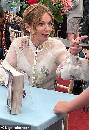 Halliwell was in high spirits as she greeted fans at the Hay Festival