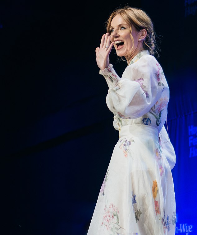 Halliwell waved to fans as she made her way onstage during a celebration of girl power at the Hay Festival