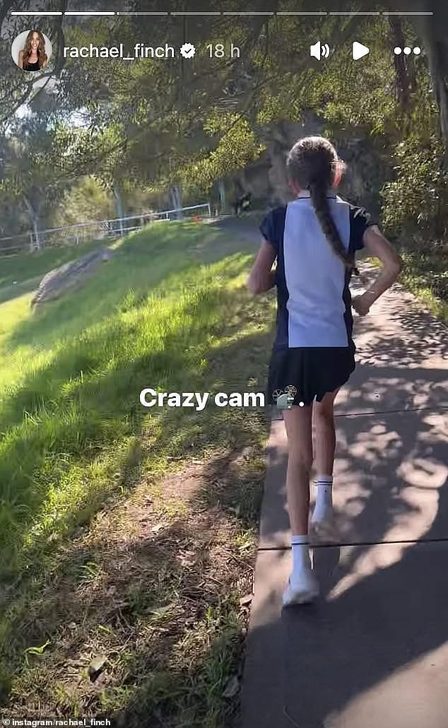 The fitness influencer raised eyebrows on Friday when she uploaded a video of herself jogging behind daughter Violet, eight, as she competed against her peers