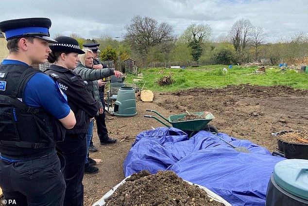 Essex police officers visit the Canons Gate Allotment site to assess the damage caused to the crops by the salt