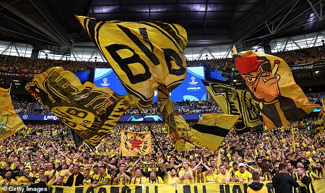 A large banner was unfurled in the Dortmund end during the Champions League final