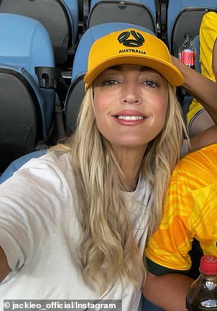 Jackie 'O' Henderson, 49, (pictured) revealed her surprising 'girl crush' on Monday evening as she gushed over Matildas star Mackenzie Arnold, 30, while attending a soccer game in Sydney