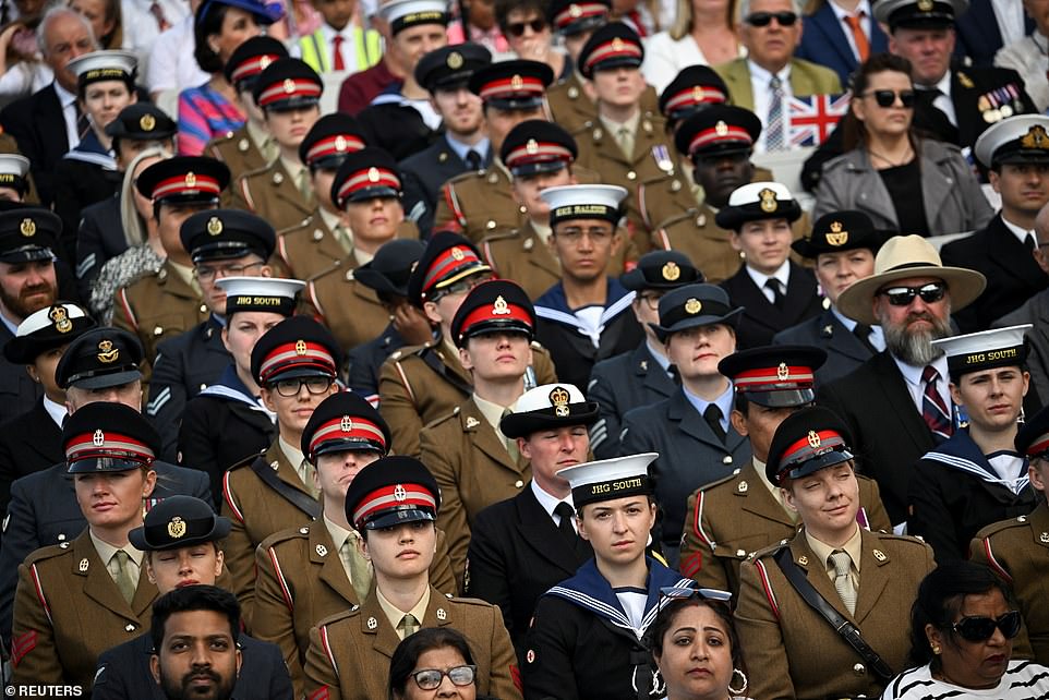 Service personnel pictured watching from the standds during the commemorative event for the 80th anniversary of D-Day in Portsmouth