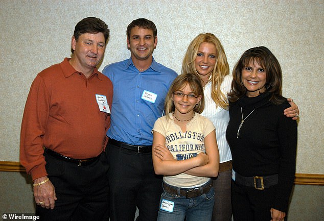 Britney pictured with dad Jamie, brother Bryan, sister Jamie-Lynn and mom Lynne; pictured in 2003