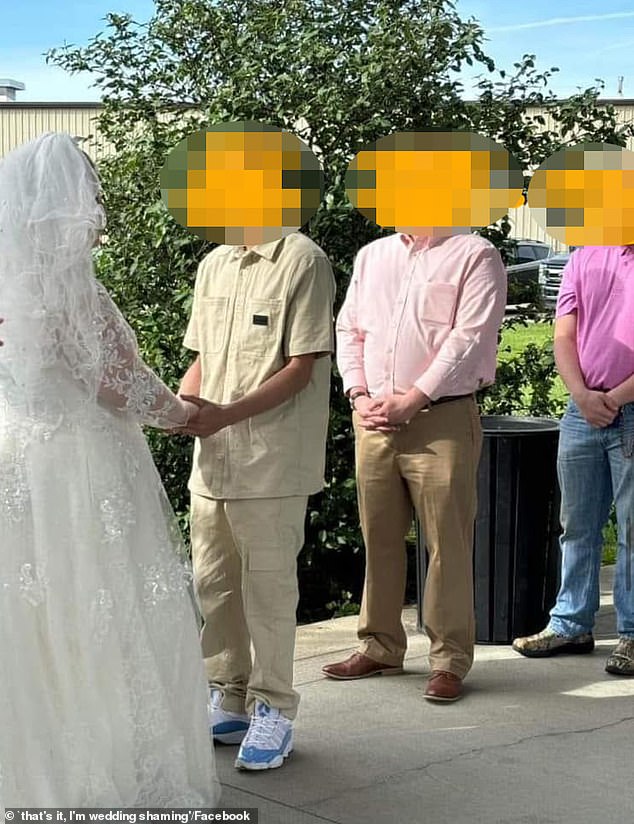 A groom has been slammed for wearing casual attire at his own wedding after hundreds assumed he was an 'inmate' getting married in a 'prison yard'