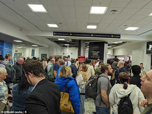 Huge queues inside Birmingham Airport yesterday (June 6, 2024)