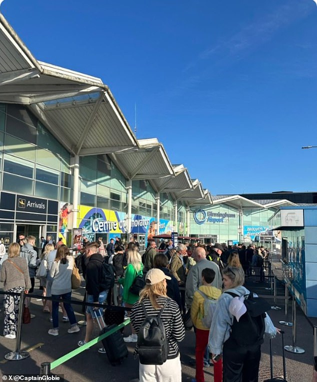 Pictures of the huge queues outside Birmingham Airport this morning