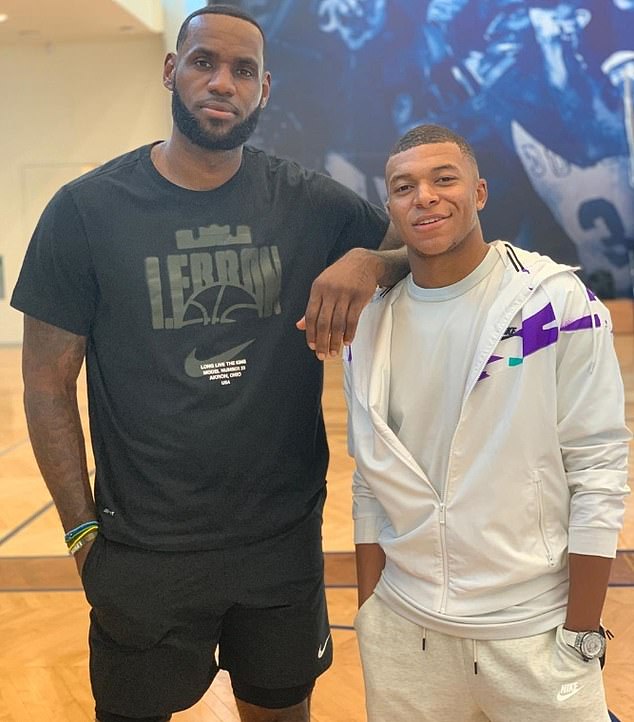 Mbappe has a US-based production company called Zebra Valley which inked a multi-year deal with the NBA. Mbappe maintains a close relationship with basketball star LeBron James (left)