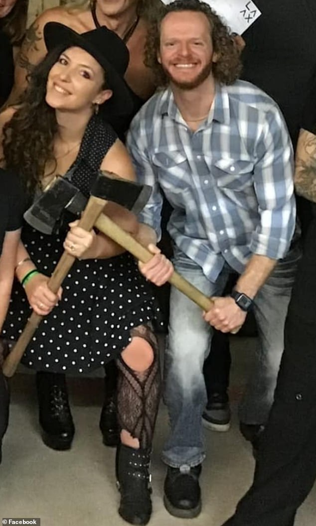 Pascal allegedly stabbed his girlfriend Allie Shehorn 20 times before fleeing to Texas. He was charged with attempted murder, burglary and domestic violence. They are pictured at an ax throwing club where they went to celebrate her birthday last October