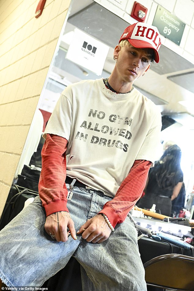 MGK rocked a white tee with a red one underneath