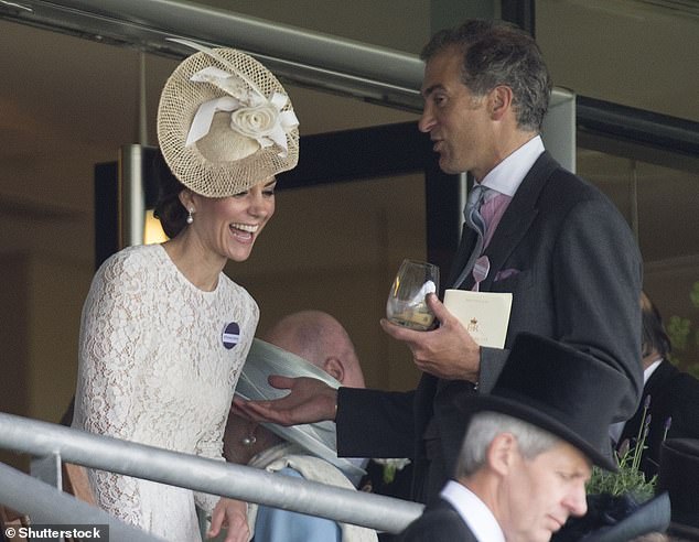 Kate laughs as she chats to family friend Edward van Cutsem in the Royal Box at Ascot, 2016