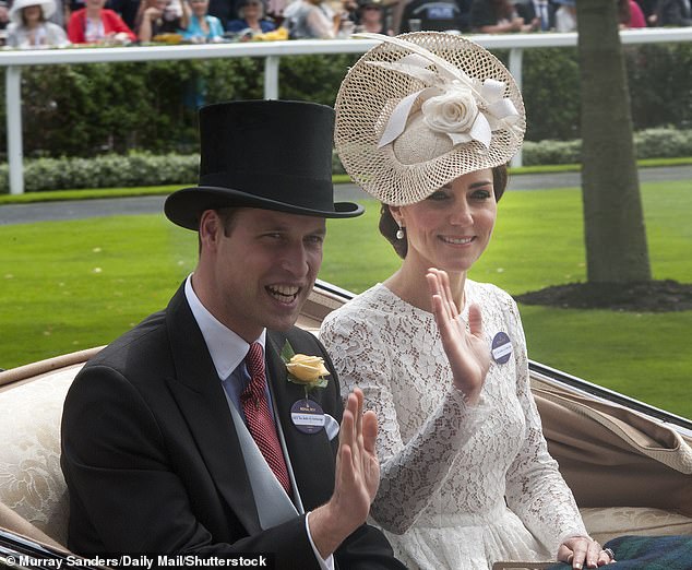 Kate waves alongside Prince William as she arrives at Ascot for the first time