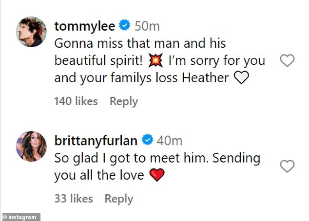 Celebrities including Heather's ex-husband Tommy Lee sent the star  condolences