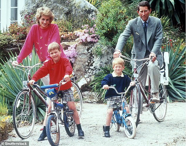 Diana, Princess of Wales, Prince William, Prince Harry, and the then-Prince Charles on holiday in the Scilly Isles in 1989