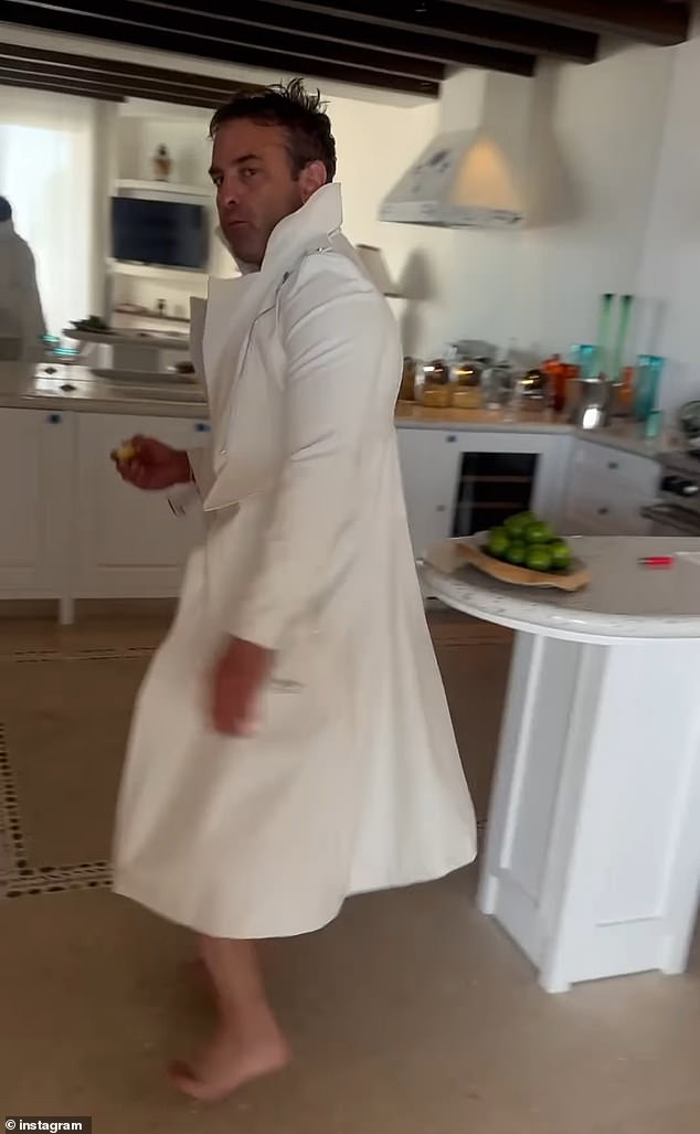 Sharing a fun video showing the pair at the bar, having pancakes and massages, as well as Bryan dancing in a white coat, Spears captioned the clip: 'After the bar with my brother !!! Well I guess he thought he was Elvis'