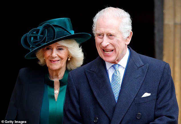 King Charles is 'delighted' by the Princess of Wales ' brave decision to attend the Trooping the Colour as she continues to battle cancer, a Buckingham spokesperson has said. Charles is pictured with Queen Camilla on March 31, 2024 in Windsor