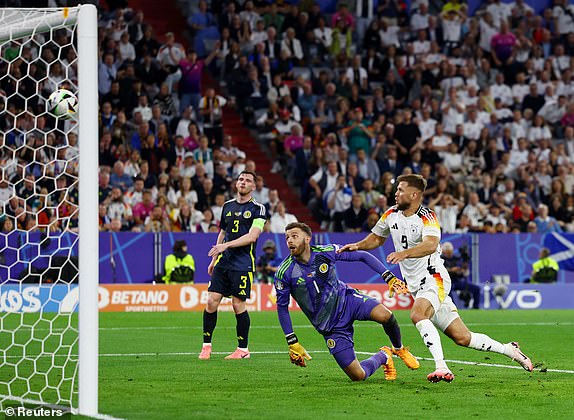 Soccer Football - Euro 2024 - Group A - Germany v Scotland - Munich Football Arena, Munich, Germany - June 14, 2024   Germany's Niclas Fullkrug scores a goal that was later disallowed REUTERS/Lee Smith