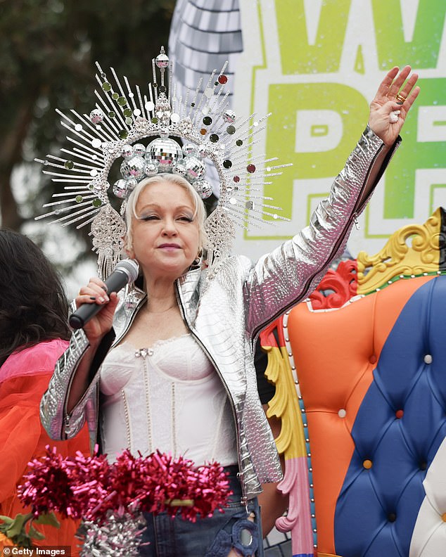 Lauper pictured at the WeHo Pride Parade this month