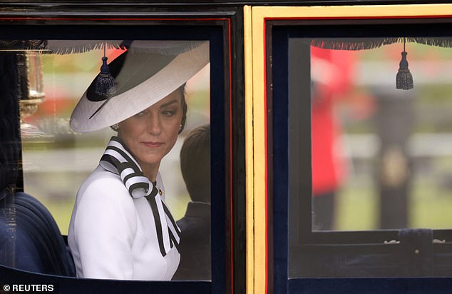 The Princess of Wales leaves Buckingham Palace during Trooping the Colour in London today