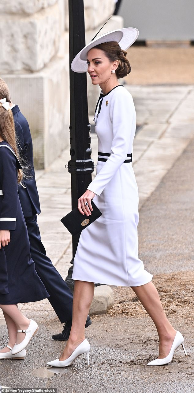 Kate arrives at Horse Guards Parade today as Trooping the Colour takes place