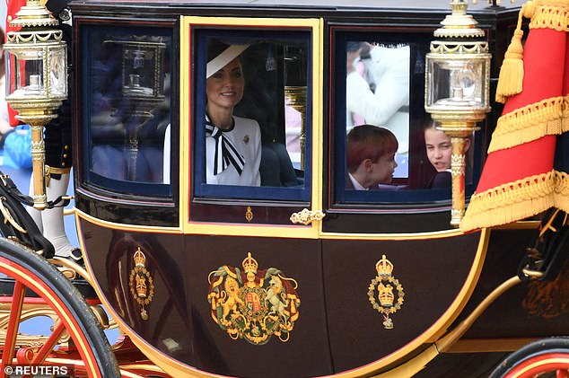 The Princess of Wales, Princess Charlotte and Prince Louis in London today