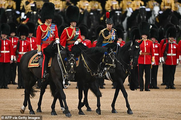 Prince William, Prince Edward and Princess Anne on Horse Guards Parade in London today