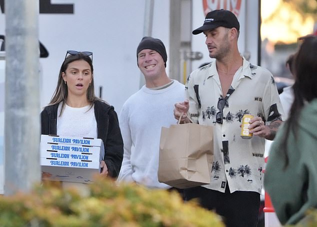 Matt Poole (right) enjoyed birthday outing with his toddler daughter on Saturday. The former athlete was joined by family and friends, as well as new girlfriend Annelyse Oatway (left)