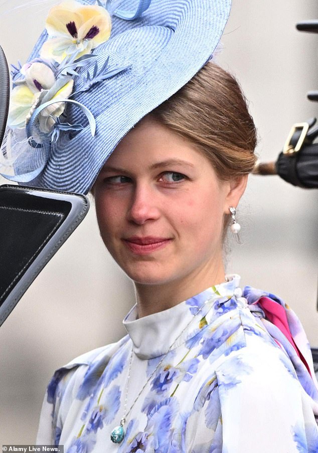 Lady Louise (pictured during Trooping the Colour today) is the picture of elegance in the floral chiffon frock she wore to the King's Coronation last year