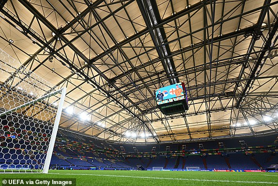 GELSENKIRCHEN, GERMANY - JUNE 16: A general view inside the stadium as the roof is seen closed prior to the UEFA EURO 2024 group stage match between Serbia and England at Arena AufSchalke on June 16, 2024 in Gelsenkirchen, Germany.   (Photo by Michael Regan - UEFA/UEFA via Getty Images)