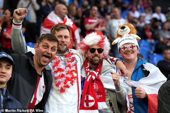 England fans in the stands ahead of the UEFA Euro 2024 Group C match at the Arena AufSchalke in Gelsenkirchen, Germany. Picture date: Sunday June 16, 2024. PA Photo. See PA Story SOCCER England. Photo credit should read: Martin Rickett/PA Wire.RESTRICTIONS: Use subject to FA restrictions. Editorial use only. Commercial use only with prior written consent of the FA. No editing except cropping.