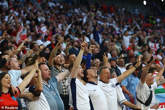 Soccer Football - Euro 2024 - Group C - Serbia v England - Arena AufSchalke, Gelsenkirchen, Germany - June 16, 2024 England fans react in the stands before the match REUTERS/Kai Pfaffenbach